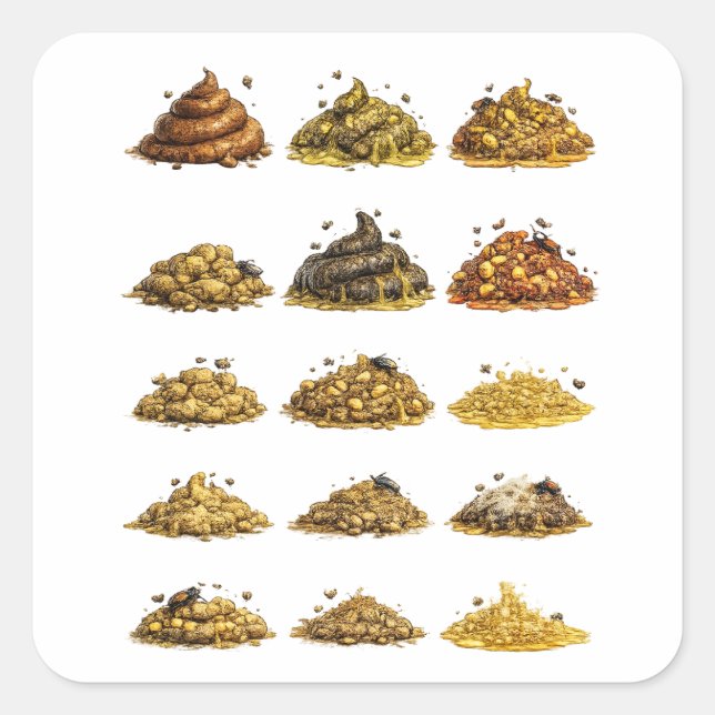Gross-Out Cartoon Faeces Piles Square Sticker (Front)