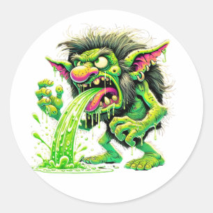 Gross Out Puking Troll Slime & Laughs Classic Round Sticker