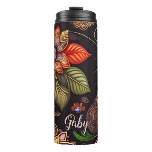 große Blüten mit Ornamenten edles Muster Thermal Tumbler