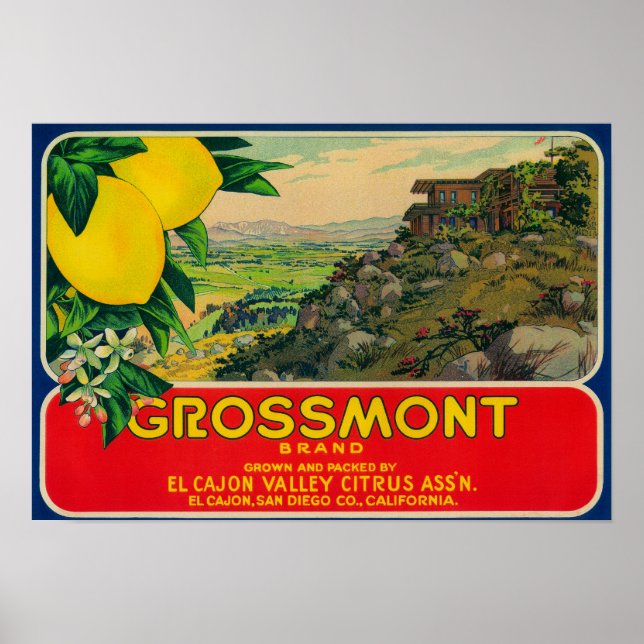 Grossmont Lemon LabelEl Cajon, CA Poster (Front)