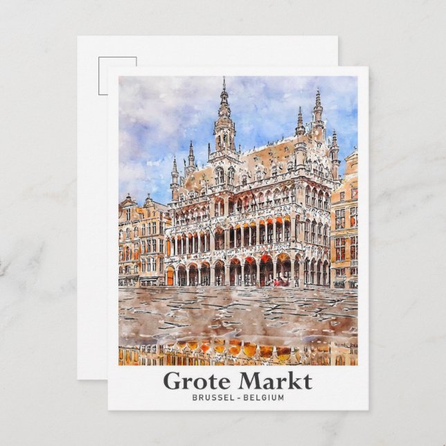 Grote Markt  Brussel Belgium Travel Watercolor Postcard (Front/Back)