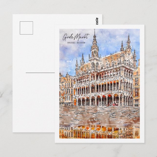 Grote Markt Brussel Travel Place Watercolor Postcard (Front/Back)