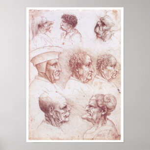 Grotesque Heads, Leonardo da Vinci Poster