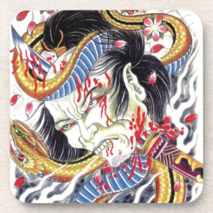 Grotesque & Snake Tattoo Design Coaster