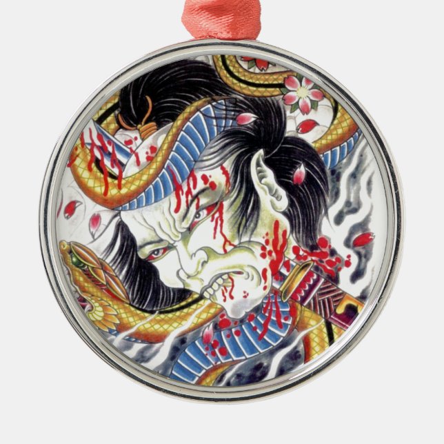 Grotesque & Snake Tattoo Design Metal Tree Decoration (Front)