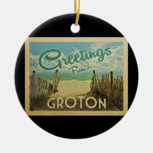 Groton Beach Vintage Travel Ceramic Tree Decoration