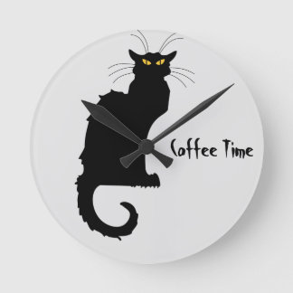 Grouchy cat coffee time wall clock