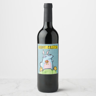Grouchy Rabbit Easter blue Wine Bottle Label