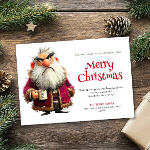 Grouchy Santa humorous editable Christmas greeting Holiday Card