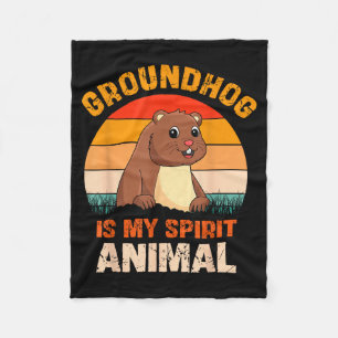Ground Hog Is My Spirit Animal Retro Groundhog Day Fleece Blanket
