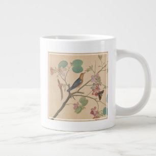 Ground Thrush and Moth on an Orchid Branch Large Coffee Mug