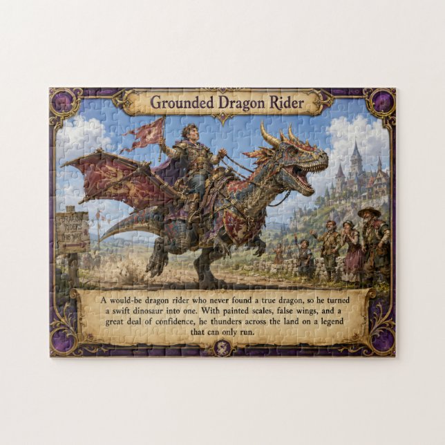 Grounded Dragon Rider Fantasy Dinosaur Adventure Jigsaw Puzzle (Horizontal)
