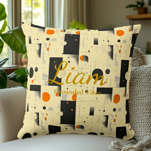 Grounded Vibes – Black, Orange & Cream Geometric Cushion