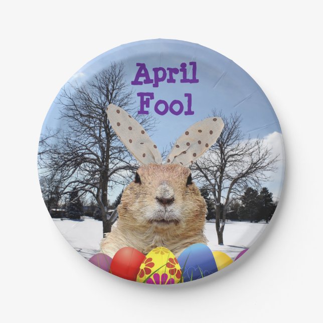 Groundhog April Fool Day Paper Plate (Front)