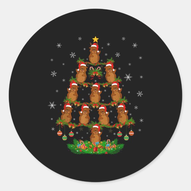 Groundhog Christmas Tree Funny Xmas Lover  Classic Round Sticker (Front)