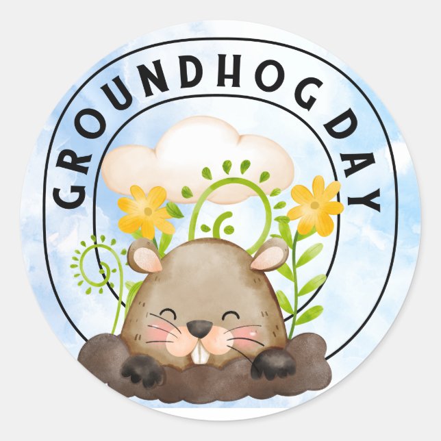 Groundhog  classic round sticker (Front)