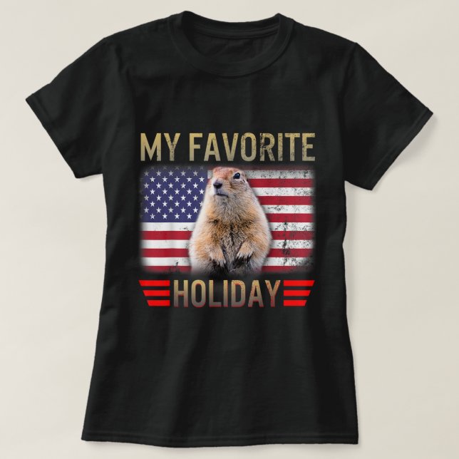 Groundhog Day 2021 My Favourite Holiday USA Flag W T-Shirt (Design Front)