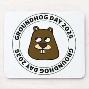 Groundhog Day 2025 with Groundhog face Mouse Mat