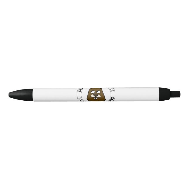 Groundhog Day 2026 with Groundhog face Black Ink Pen (Front)