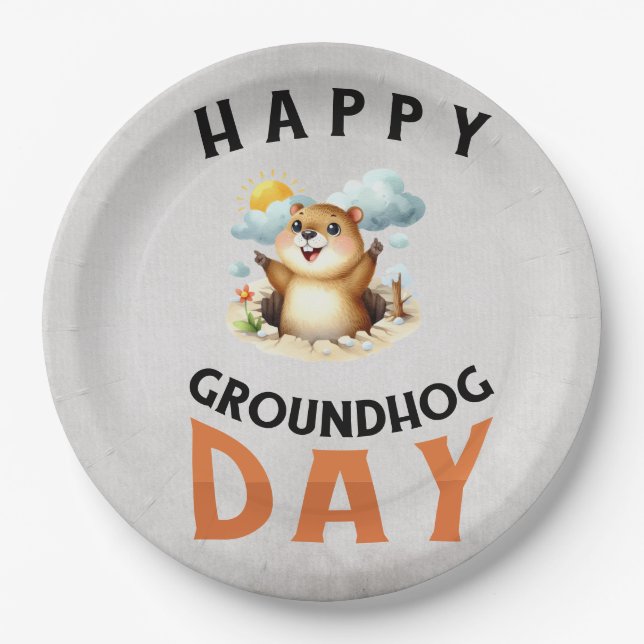 Groundhog day 22 February  Paper Plate (Front)