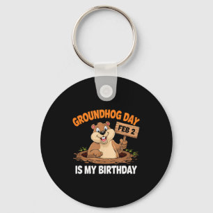 Groundhog Day Birthday Celebration Holiday Humor Key Ring