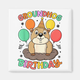 Groundhog Day Birthday Party Hat Balloons Retro 60 Magnet