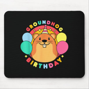 Groundhog Day Birthday Party Hat Balloons Retro 60 Mouse Mat