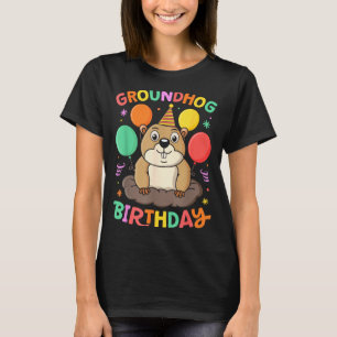 Groundhog Day Birthday Party Hat Balloons Retro 60 T-Shirt