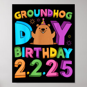 Groundhog Day Birthday Party Hat Retro 60s 70s 80s Poster