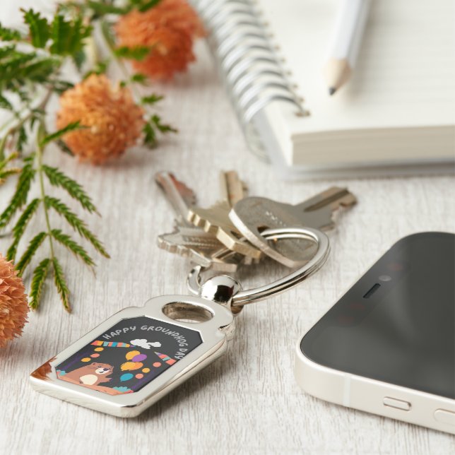 Groundhog Day Celebration: Shadow or Shine? Key Ring (Side)