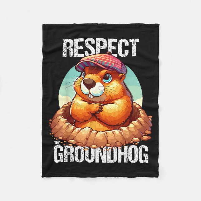 Groundhog Day Funny Marmot Demands Respect  Fleece Blanket (Front)
