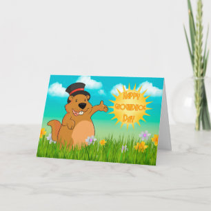 Groundhog Day Greeting Card With Spring Scenery