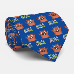Groundhog Day Hello Spring Funny Blue Tie