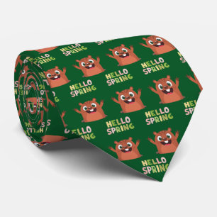 Groundhog Day Hello Spring Funny Green Tie