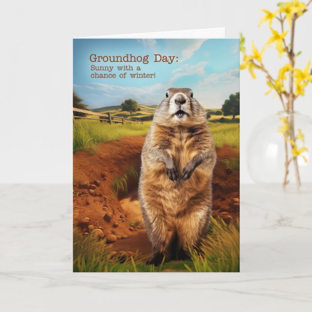 Groundhog Day Humour Card (Yellow Flower)