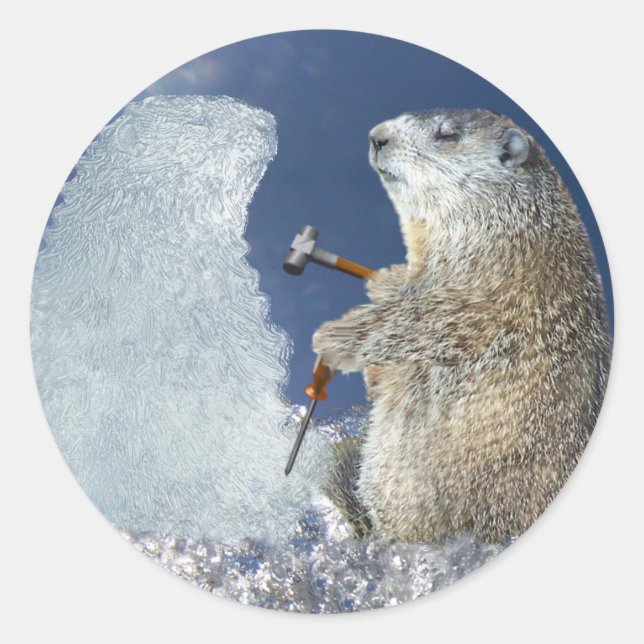 Groundhog Day Ice Sculpture Classic Round Sticker (Front)