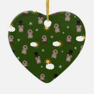 Groundhog Day Pattern Ceramic Tree Decoration