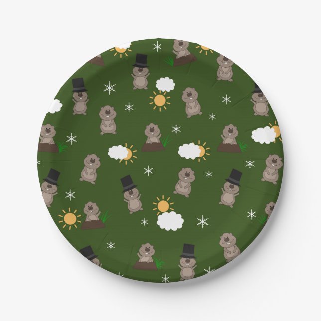 Groundhog Day Pattern Paper Plate (Front)