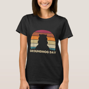 Groundhog Day Retro Sunset Vintage Image Woodchuck T-Shirt