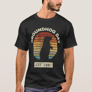 Groundhog Day Retro Vintage Sunset T-Shirt