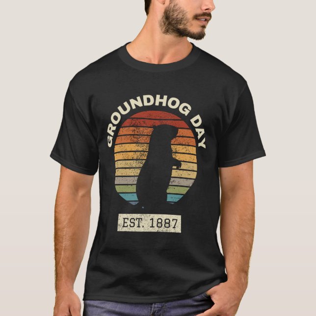 Groundhog Day Retro Vintage Sunset T-Shirt (Front)