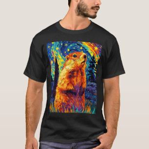 Groundhog Day Rodent Animal Van Gogh Starry Night  T-Shirt
