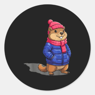 Groundhog Day Shadow Funny Groundhog Day Birthday  Classic Round Sticker