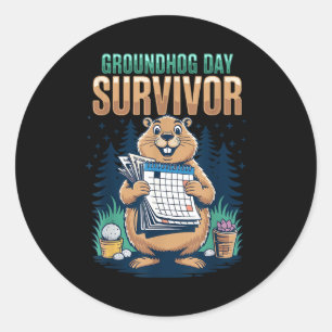 Groundhog Day Survivor Funny Calendar Rodent Classic Round Sticker