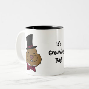 Groundhog Day   Top Hat Bow Tie Two-Tone Coffee Mug