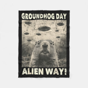 Groundhog Day Ufo Retro Graphic Vintage Alien Enco Fleece Blanket
