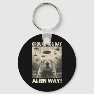 Groundhog Day Ufo Retro Graphic Vintage Alien Enco Key Ring