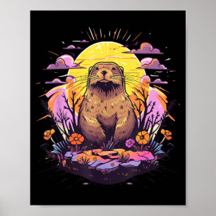 Groundhog Day Vintage Sunset Art Graphic Cute Wome Poster