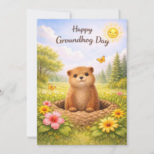 Groundhog day watercolor holiday card