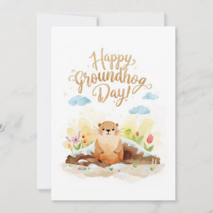 Groundhog day watercolor holiday card